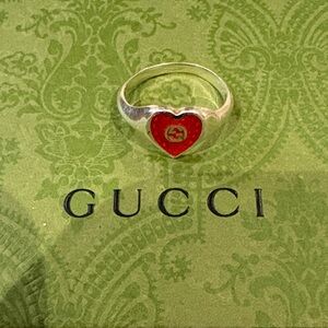 Gucci Red Heart Silver Ring